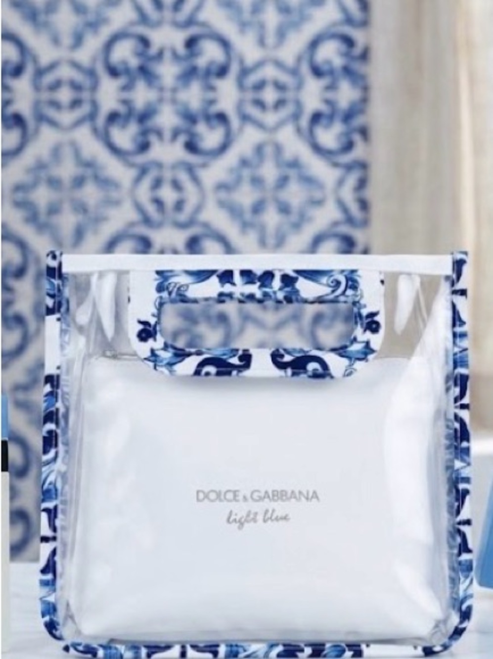 Dolce & Gabbana White and Blue Clear Cosmetic Tote